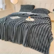 Solid color thickened wide striped multifunctional blanket, can be used as bed sheet cover blanket, nap blanket, pet blanket - Image 4