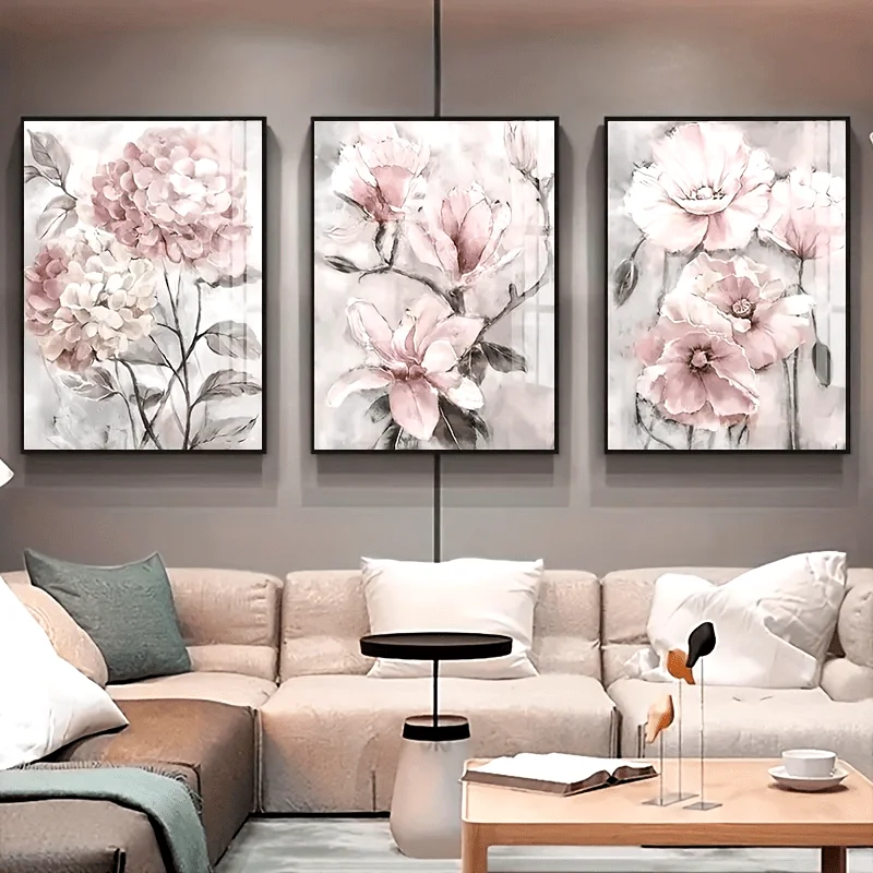 3pcs Canvas Painting, Beautiful Flowers Canvas Posters, For Living Room Wall Art, Perfect Home Decor, No Frame