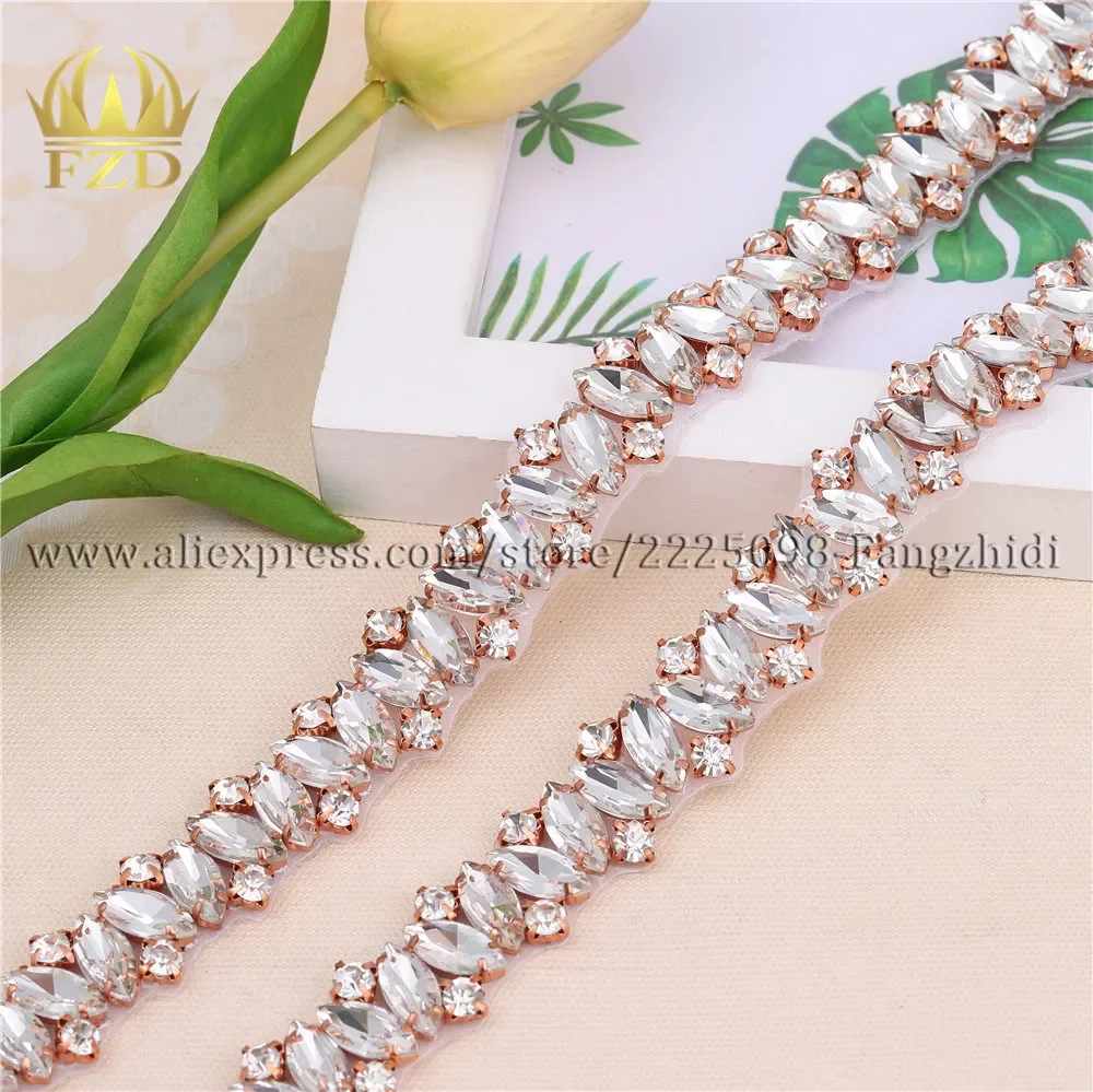 

FZD 10 Yard Sew On beads Rhinestone Beaded Applique Crystal Sew On Wedding Dress Trim Bridal Applique for dress and DIY Craft