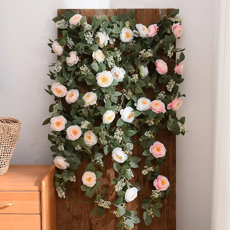 200CM Silk Rose Artificial Flowers Garland Wedding Home Wall Decoration Peony Vine Spring Autumn Garden Arch DIY Plastic Berries