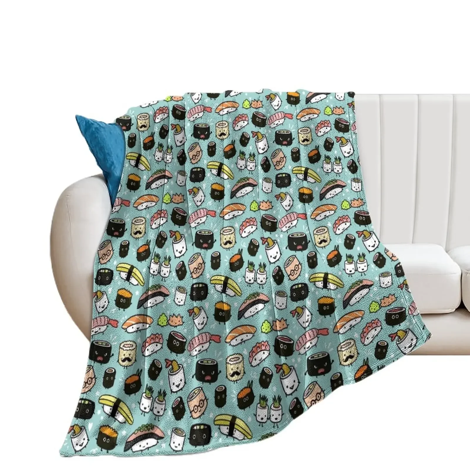 

Cute Sushi Pattern | Kawaii Sushi Characters Throw Blanket blankets ands Travel Summer Blankets