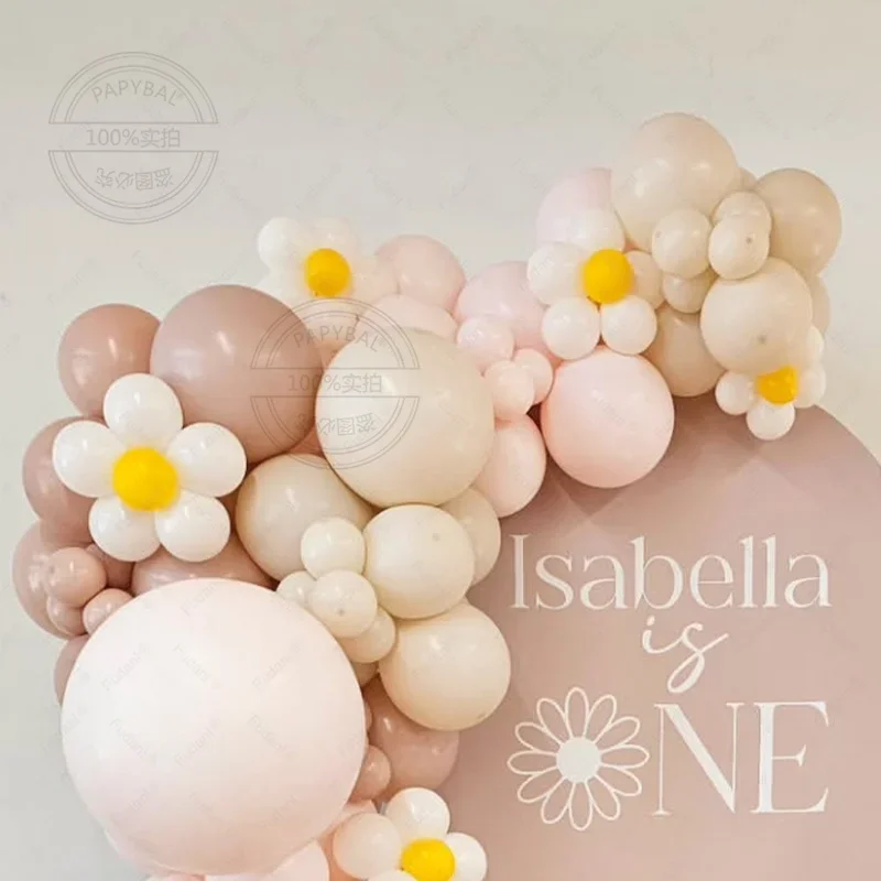 141Pcs 화이트 데이지 해바라기 테마 풍선 아치 키트 화이트 핑크 옐로우 라텍스 Ballon 웨딩 생일 베이비 샤워 파티 장식