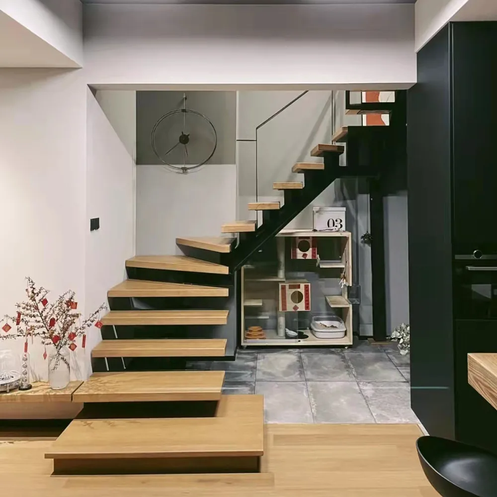 2026 Modern Style Wooden Staircase Indoor Staircase Wooden  Box Straight