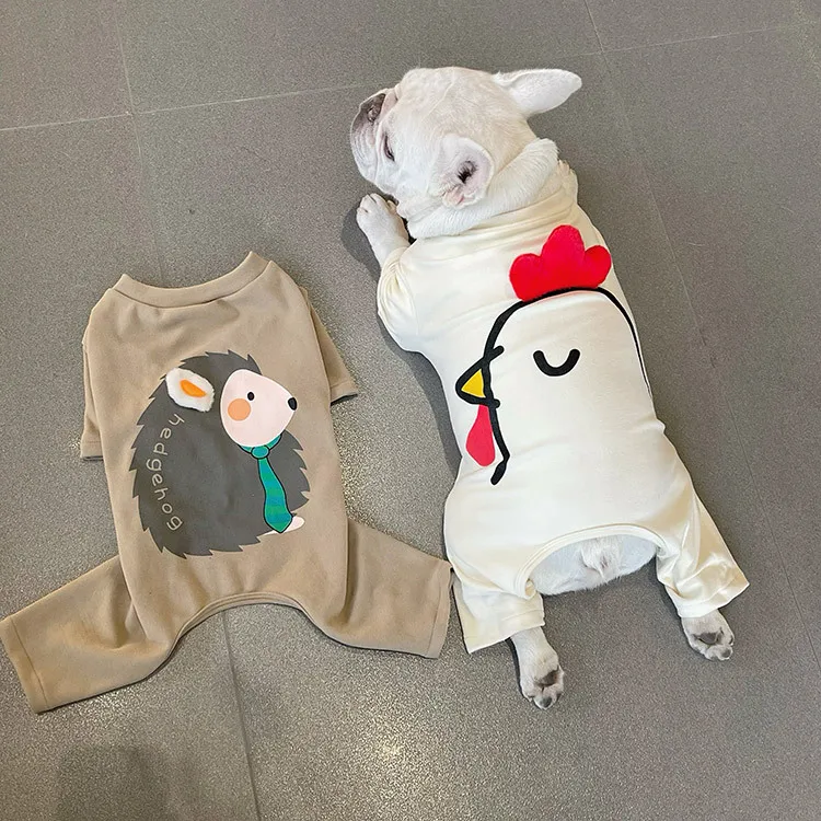 Winter New Cartoon Printing De Velvet Warm Pet Four-Legged Suit Dog Jumpsuit Puppy French Bulldog Schnauzer Cotton Dog Clothes