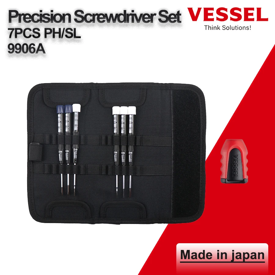 VESSEL 7 in 1 Precision Screwdriver Set for Phillips and Slotted with Tool Pouch and Magnetic Screw Holder 9906A