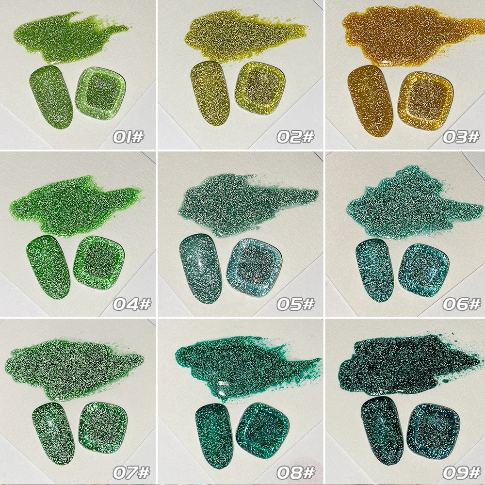 Vendeeni 15Ml 9 Kleur/Set Glitter Groen Gebroken Diamantgel Nagellak Weken Van Uv Led Flash Bos Groene Nail Art Lak