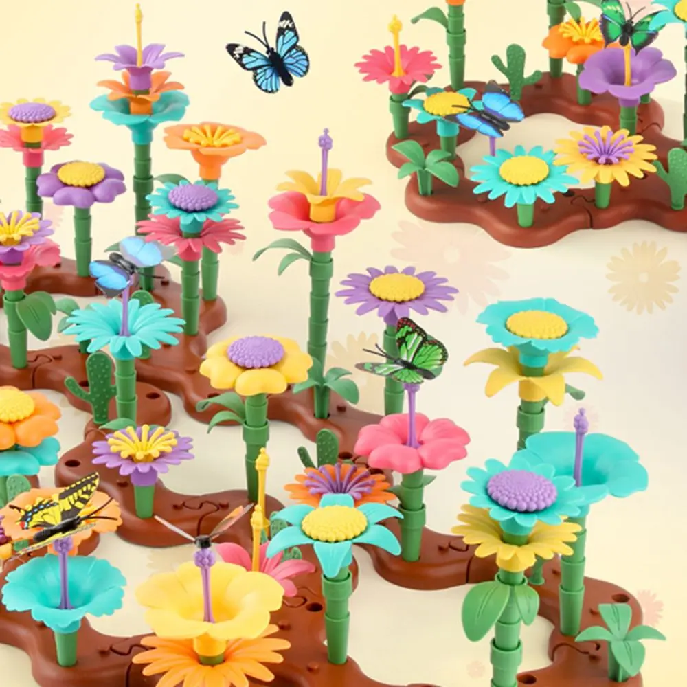 Conjunto educacional blocos de construção crescente blocos de flores interconectando brinquedos construção jardim jogo arranjo flor brinquedos