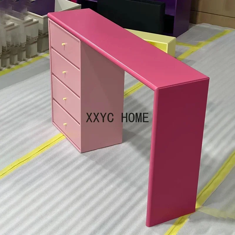 Dopamine Pink Dresser Table Chest of Drawers Integrated Minimalist Bedroom Makeup Table
