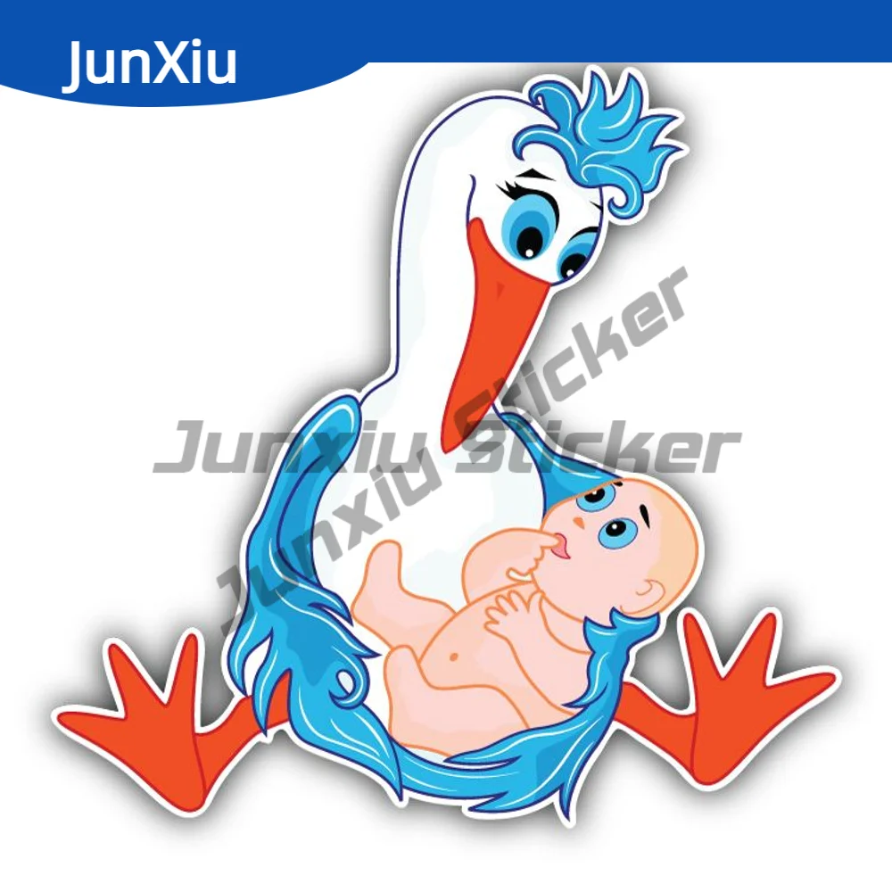 

Amusing Stork With Baby Car Sticker Camper Laptop Bumper Phone Guitar Yacht Sunscreen Decal Car Accessories Decorative Decals