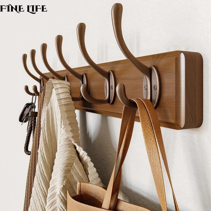 Clothes Rack Wall Wall-Mounted Clothes Hook Door Entrance Door Clothes Hook Door Back Door Punch-Free Key Solid Wood