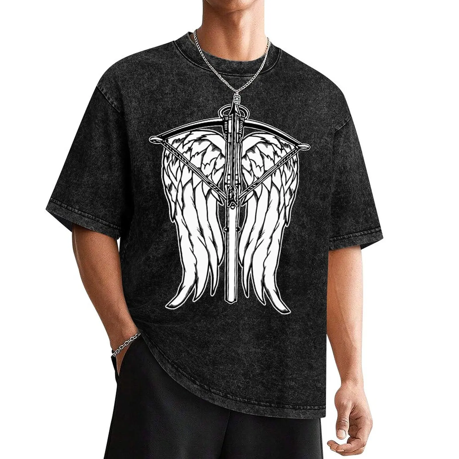 Angel Wings and Crossbow (Clean) T-Shirt anime shirt oversize t-shirts man anime stuff cotton graphic tees Men's cotton t-shirt