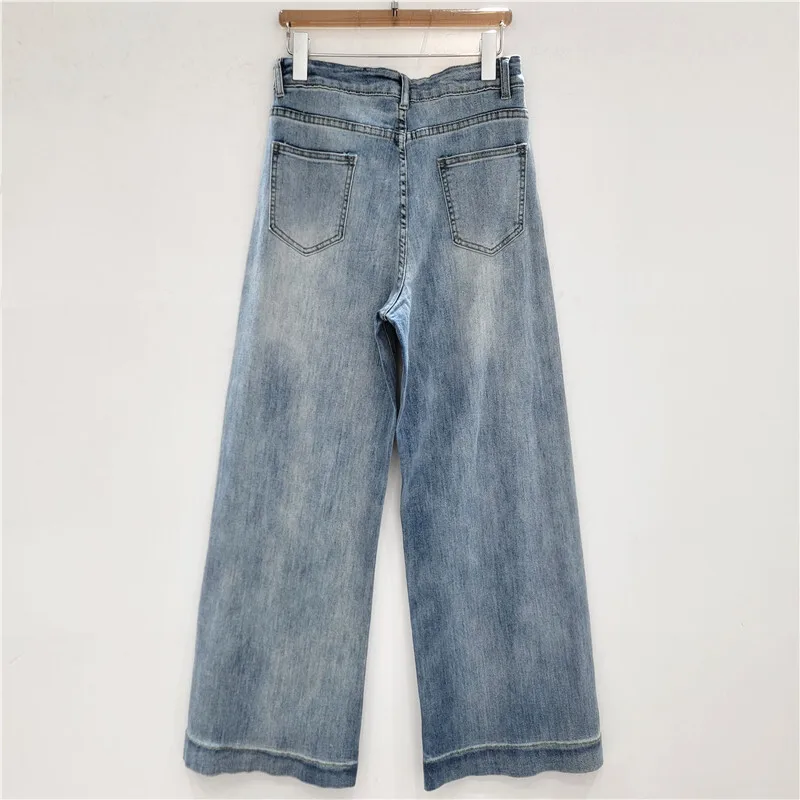 ANJY Herfst Nieuwe Vrouwen Trendy Jeans Zware Ambachtelijke Bezaaid Diamanten Rechte Afslanken High Street Elegante Denim Wijde Pijpen broek A9805