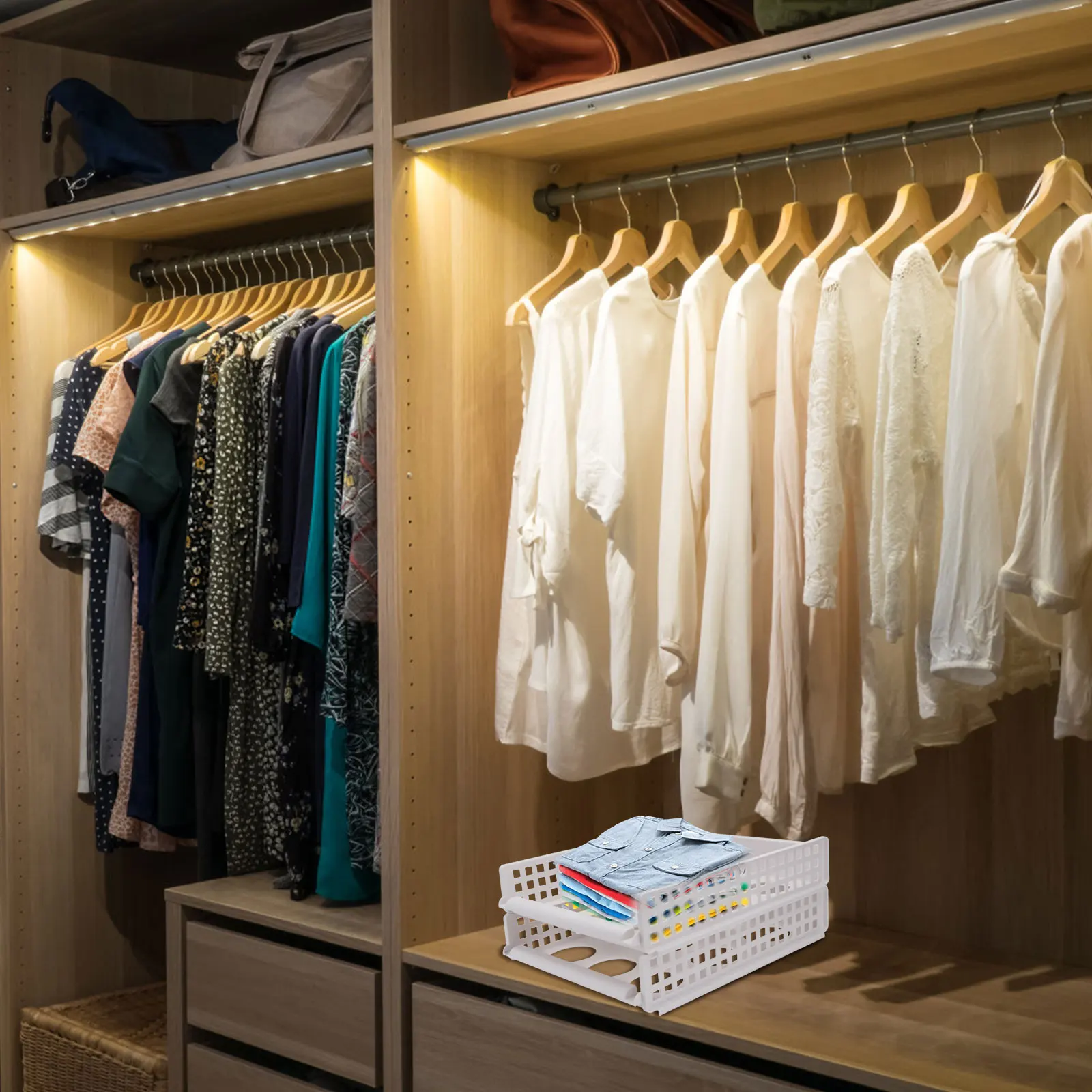 

2Pcs Closet Organizer Bin Plastic Drawer Dividers for Clothing Storage Shirts Underwear Clothes Sorting Basket