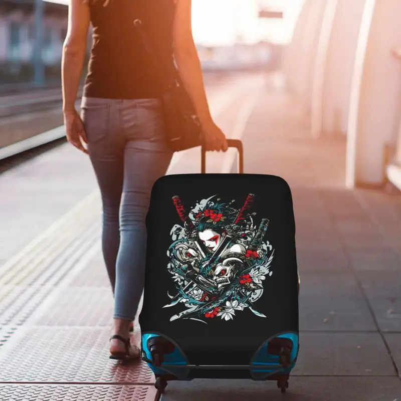 Geisha and swords pattern Travel Suitcase Protective Cover Luggage Protective Cover Suitable for 18-32 Inch Suitcases DIY