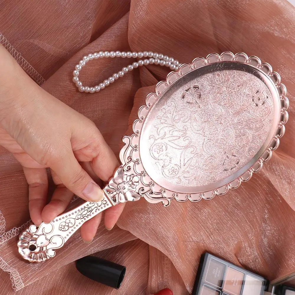 High Definition Handheld Mirror Easy to Carry Odorless Carved Small Mirror Pattern Handle Portable Dressing Mirror Desktop