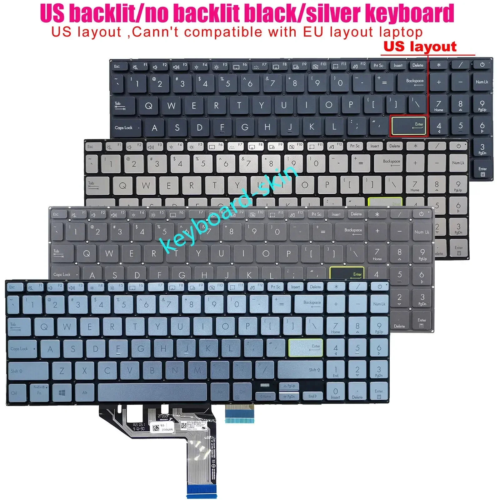 New US backlit /no backlit Keyboard For Asus X513 X513E X513U E510 K513 K513E F513 M513 S513 V5100 V5050 M5600 S5600 laptop