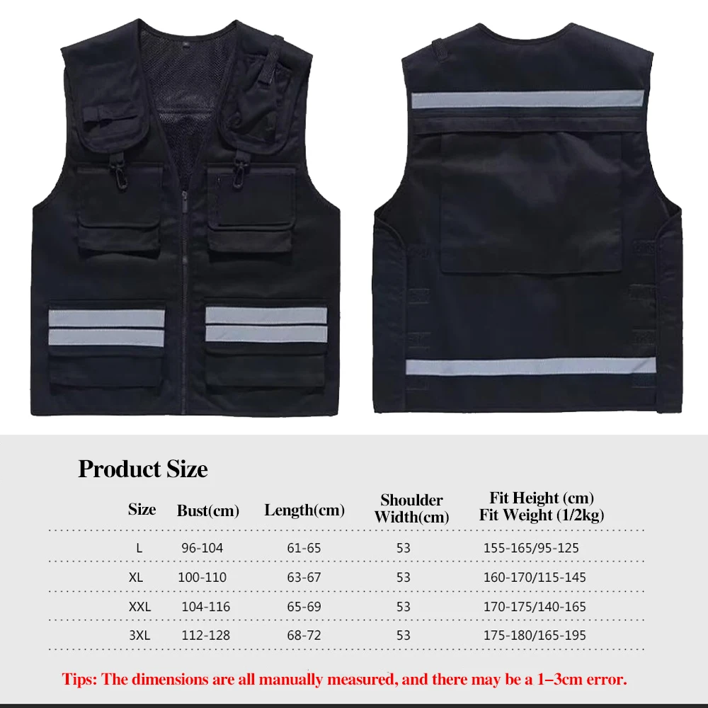 Outdoor Black Safety Vest High Visibility Man Working Clothes Traffic Security Protection Night Casual Reflective Vest