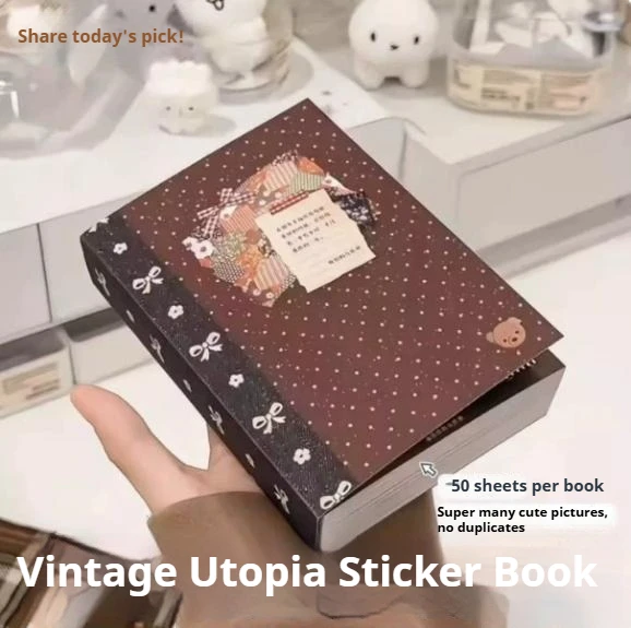 Cute Vintage Showa Food Animal Cartoon Girl 50 Sheets Non-Repeating Sticker Book Scrapbooking Material Craft Supplies
