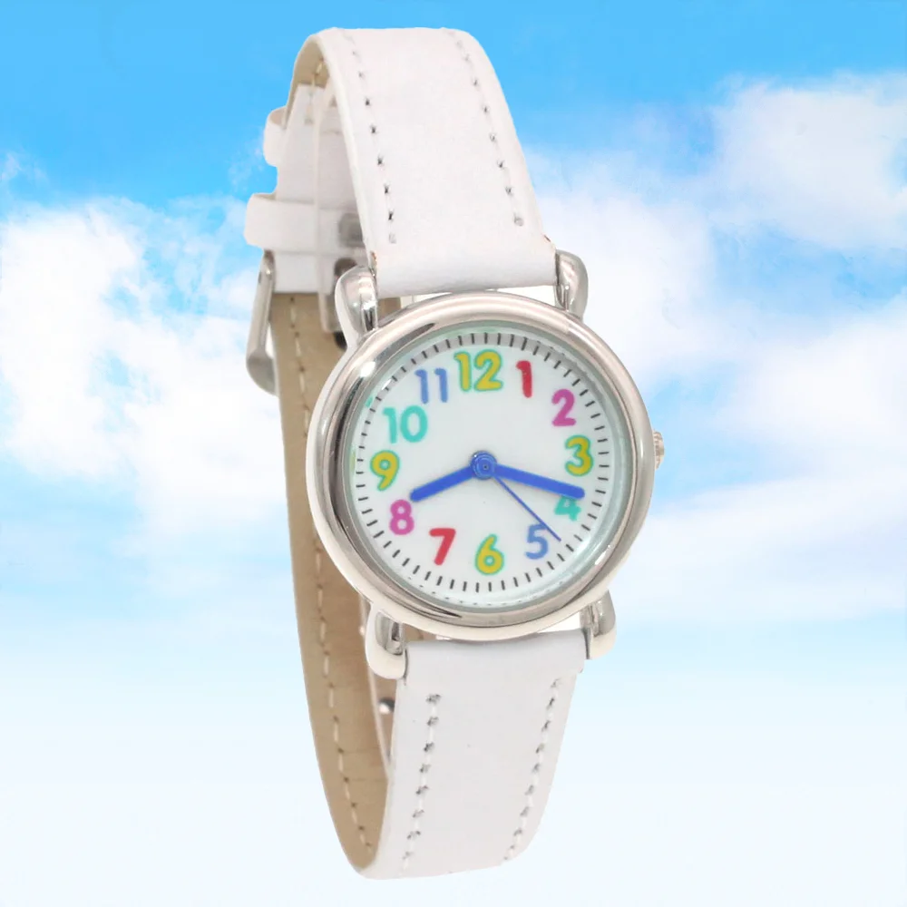 

Kids Leather Strap Quarter Inch Wave Students Quartz Wristwatch Unisex for Boys with Dial Trendy Fashion Watches Children