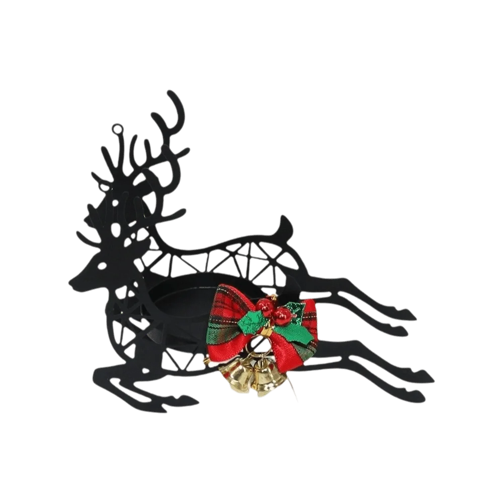 Candle Stand Deer Elk Christmas Candle Holder Snowflake Bow Xmas Desk Decoration Hollowed-out Bell Christmas Ornaments Christmas