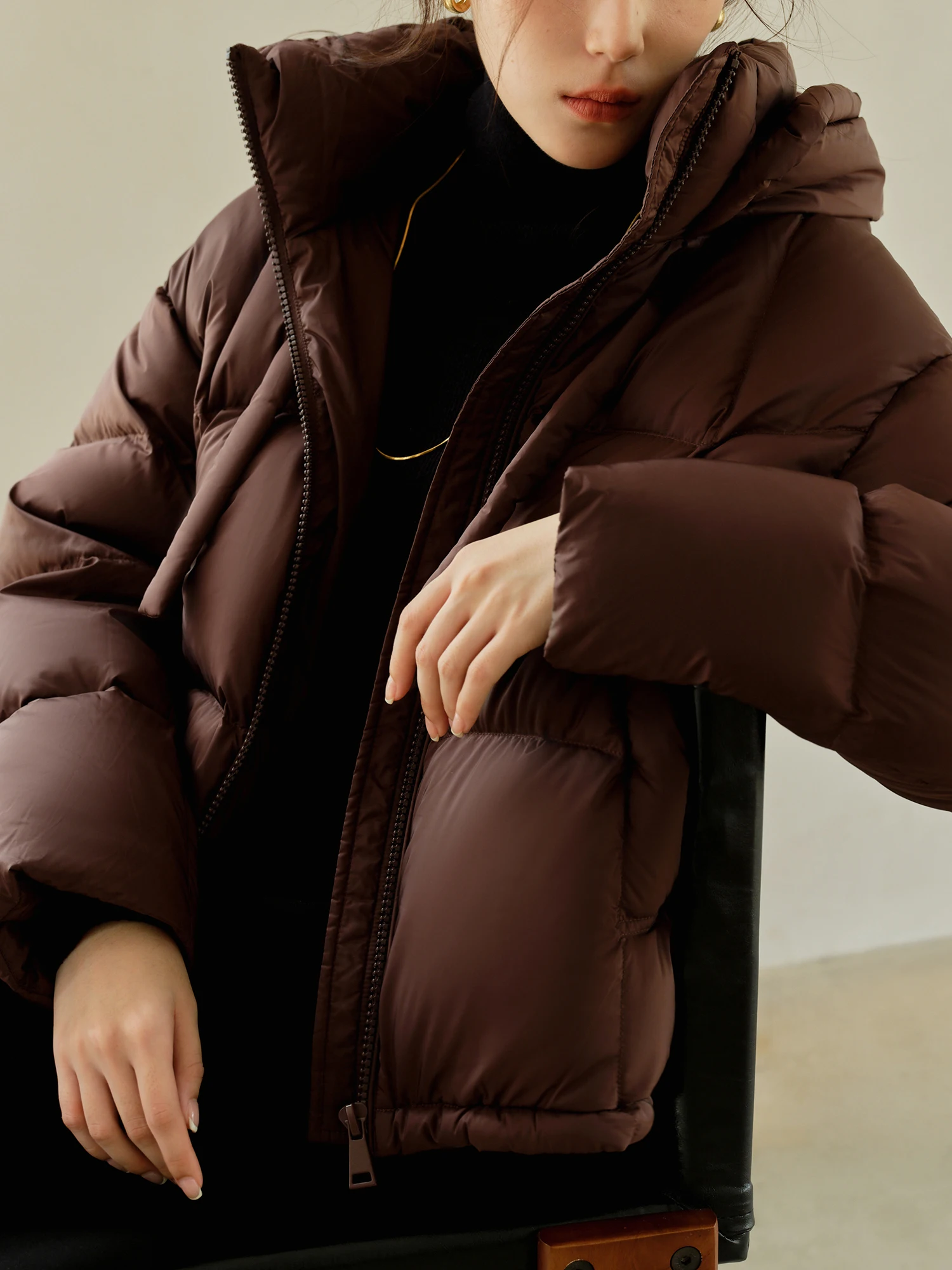 DUSHU Oversize 164-182 Filling Amount Coffee Colored Down Jacket 2024 Winter New Product Cold Resistant Goose Down Coats