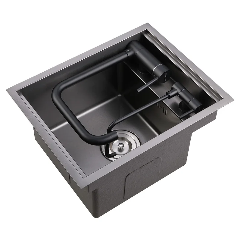 Black Nanometer  304 Stainless Steel Handmade kitchen Bar Counter Sink Cover hidden Single Kitchen Small Size Kitchen Sink