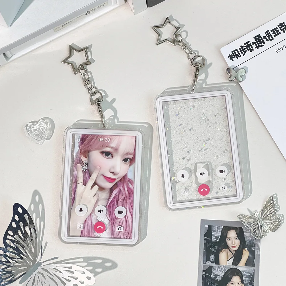 Korean Ins Idol Photo Card Holder 3 Inch Acrylic Photocard Holder Transparent Bus Cards Protective Case Keychain Bag Pendants