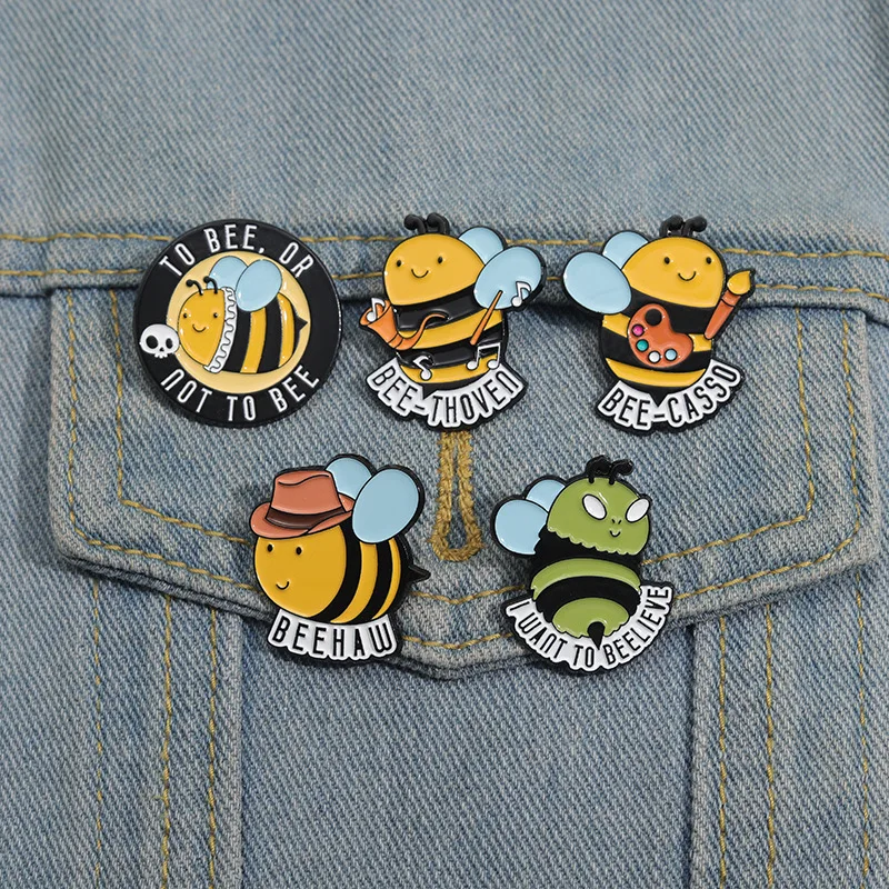 Cartoon Bee Enamel Brooch Rainbow Game Cowboy Poison Bee Painting Music Leaf Let It Bee Cute Insect Badge Punk Pins Jewelry Gift