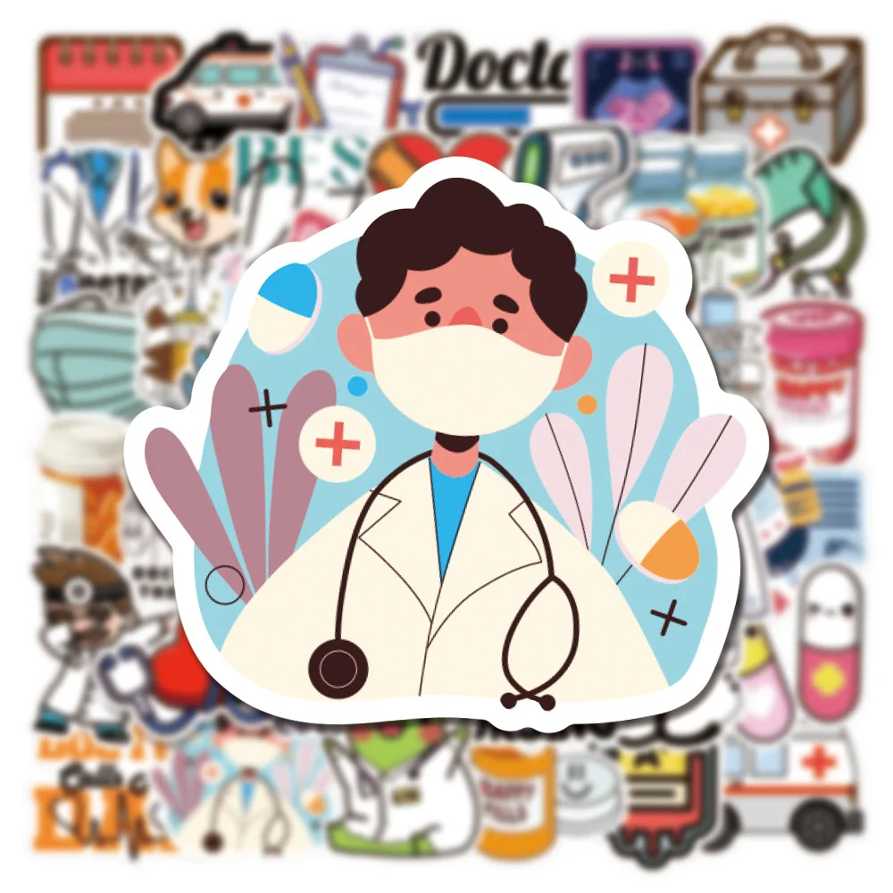 

10/30/50PCS Small Fresh Cartoon Doctor Occupational Graffiti Sticker for Water Cup Phone Computer Notebook Stationery Luggage