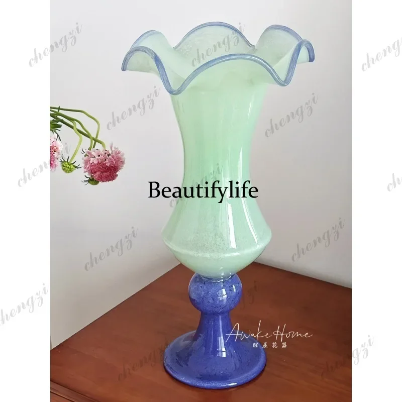 D80 French retro gentle romantic high-footed wind lamp glazed vase water flower arrangement