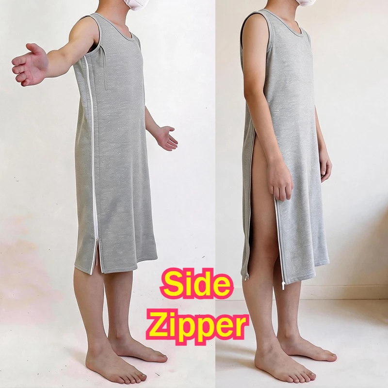 Men's Sexy Side Open Dress Sporty Exercise Sets Hidden Zipper Loosed Fit Outdoor Sex Gay Sleeveless Tank Top Outdoor Exotic Sets