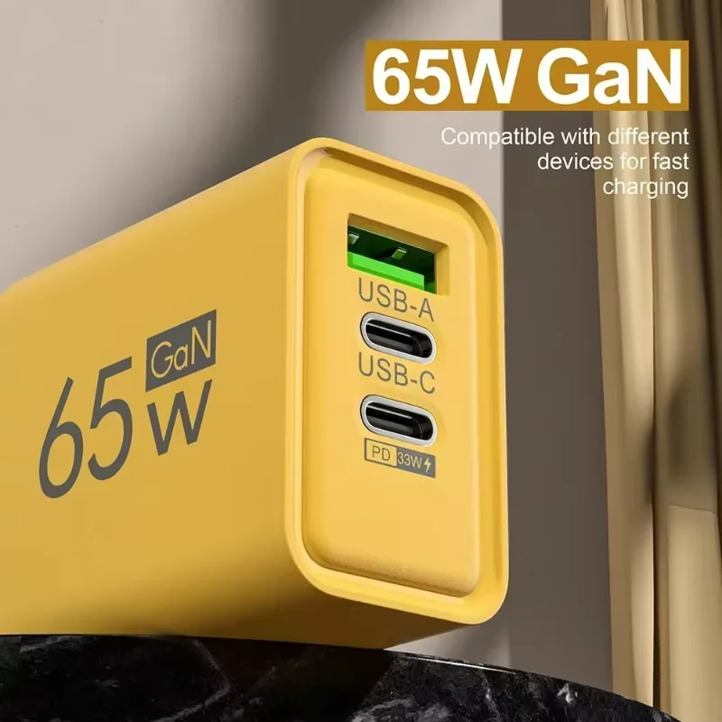 65W GaN Fast Charging Mobile Phone Charger QC3.0 USB Type C Chargers Dual PD Wall Adapter EU/US/UK Plug For IPhone15 Xiaomi