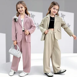 Girls Suit Pink Elegant Formal Occasions Kids Performances Costumes 2 To 14 Y School Teenage Casual Outfits Children Blazers Set