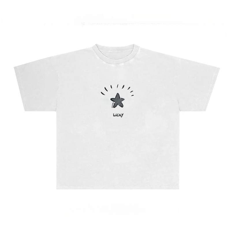 

Lucky Star Graphic Unisex Cotton T-shirt Tee Casuai Short Sleeve Crewneck Top Fashion Streetwear Autumn Shirt Graphic T Shirts