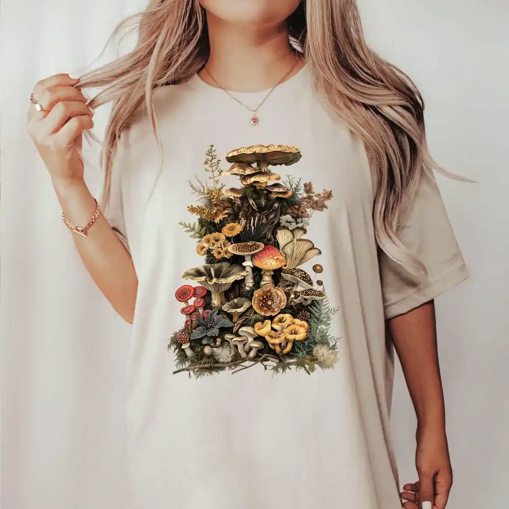 Goblincore Mushroom Comfort Shirts Nature Lover Plant Lover Dark Cottagecore Aesthetic Shirt Casual Daily Y2K Top Streetwear