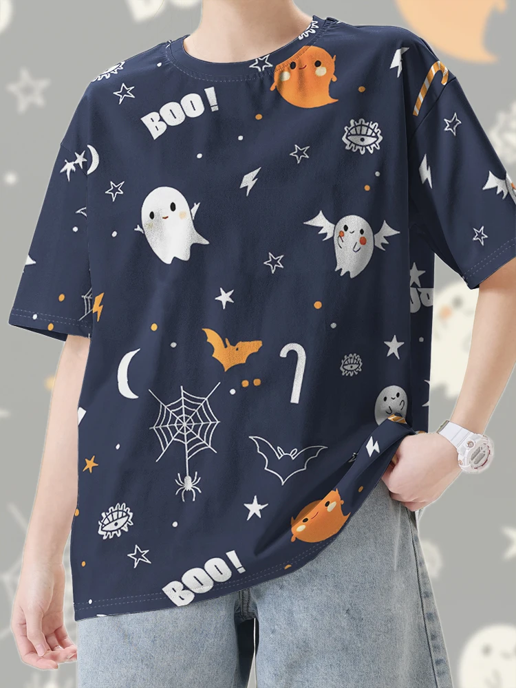 Cute Ghost loween fiti Qui Dry T-irt ex Summer Casual Print Straight Leg Fit Polyester ort Sve round Ne