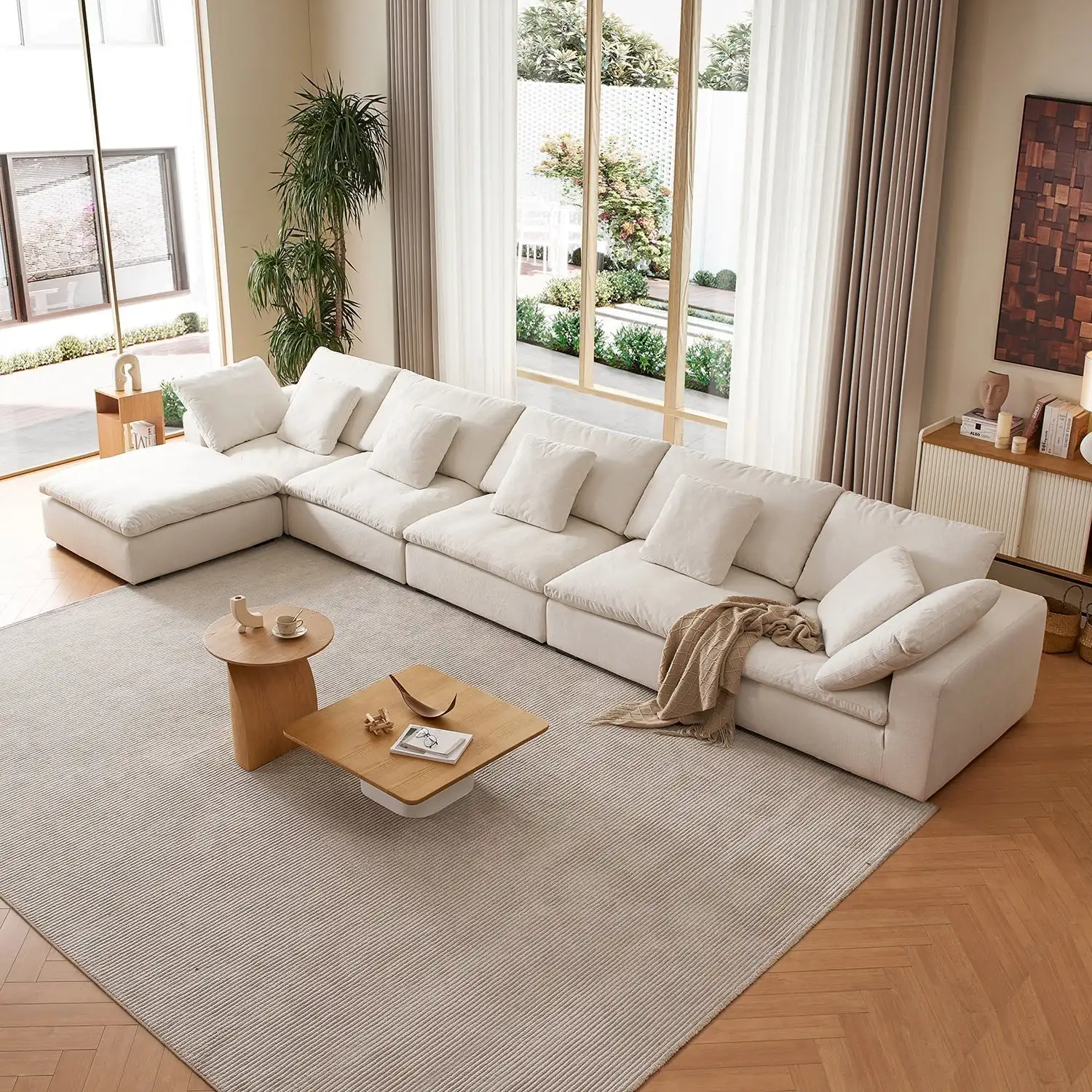 Hot Selling Modular L Shape Sectional Cloud Sofa in Box Vacuum Compressed Villa Living Room Sofa