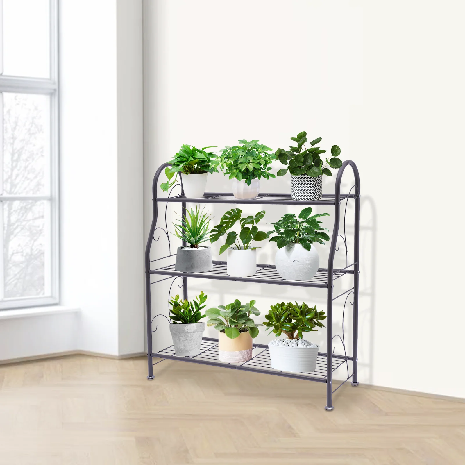 3-Tier Metal Plant Stand Indoor Outdoor Flower Pots Holder Plant Display Rack Shelff for Balcony Patio Garden Living Room Home