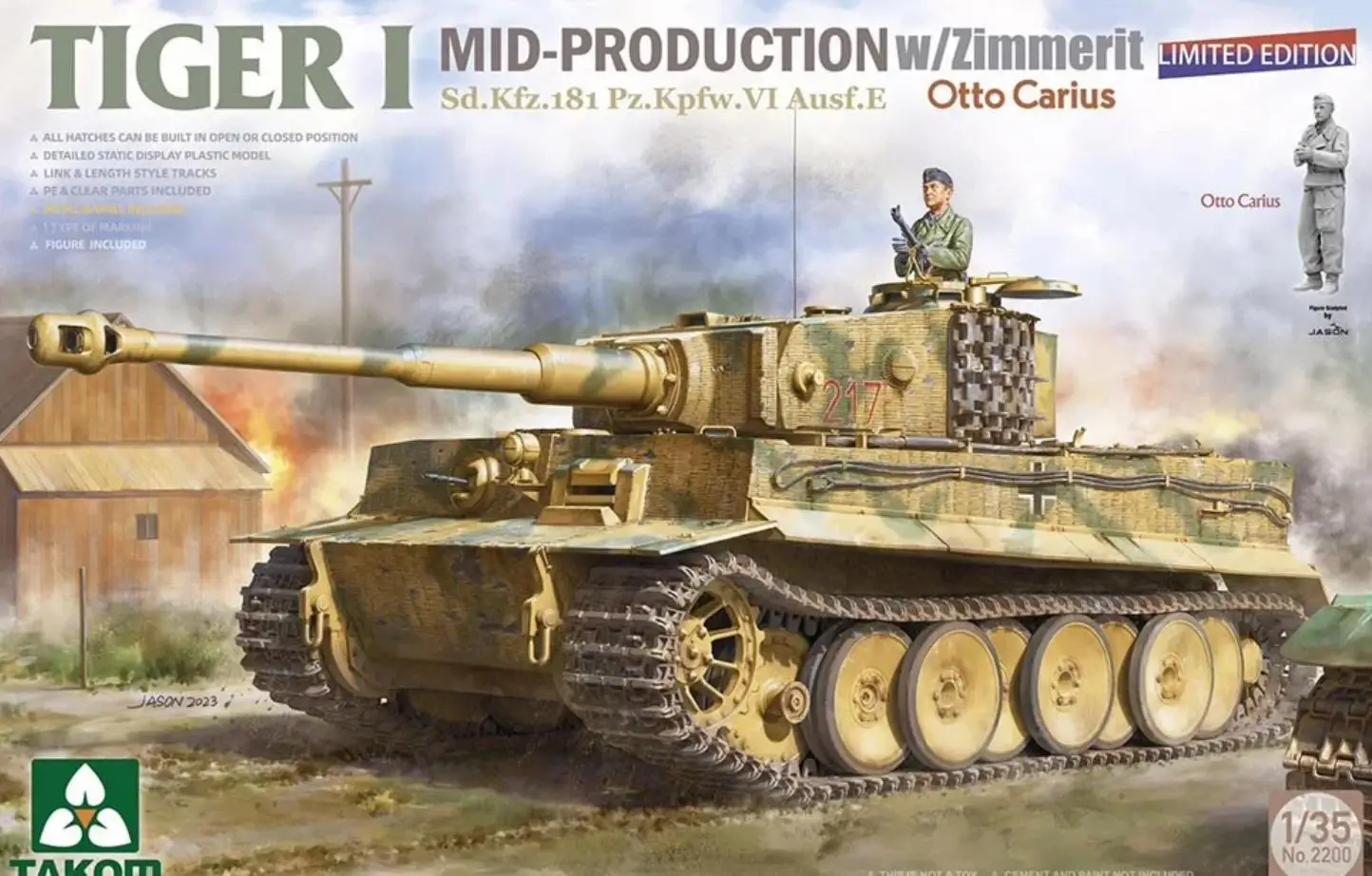 TAKOM 2200 1/35 Scale Tiger I Mid Production w/Zimmerit `Otto Carius` Plastic Model Kit