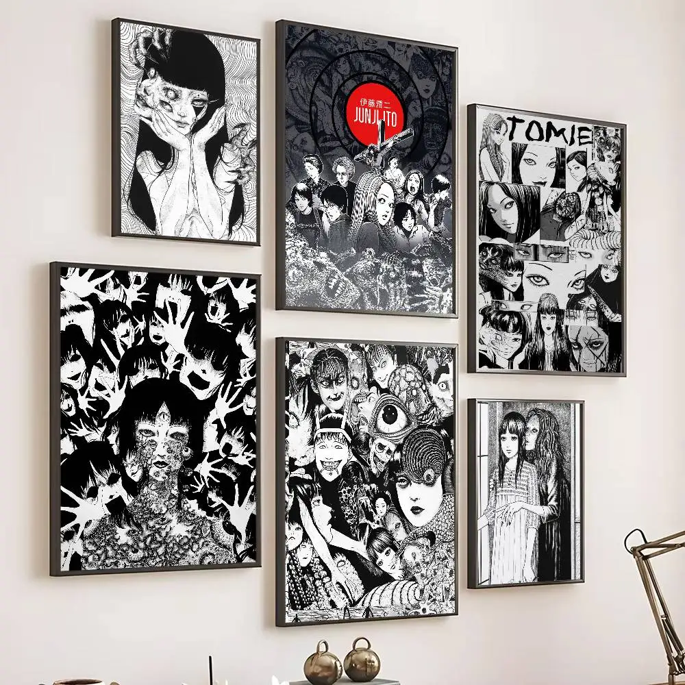 

Horror Anime Junji Ito Poster Self-adhesive Art Waterproof Paper Sticker Coffee House Bar Room Wall Decor
