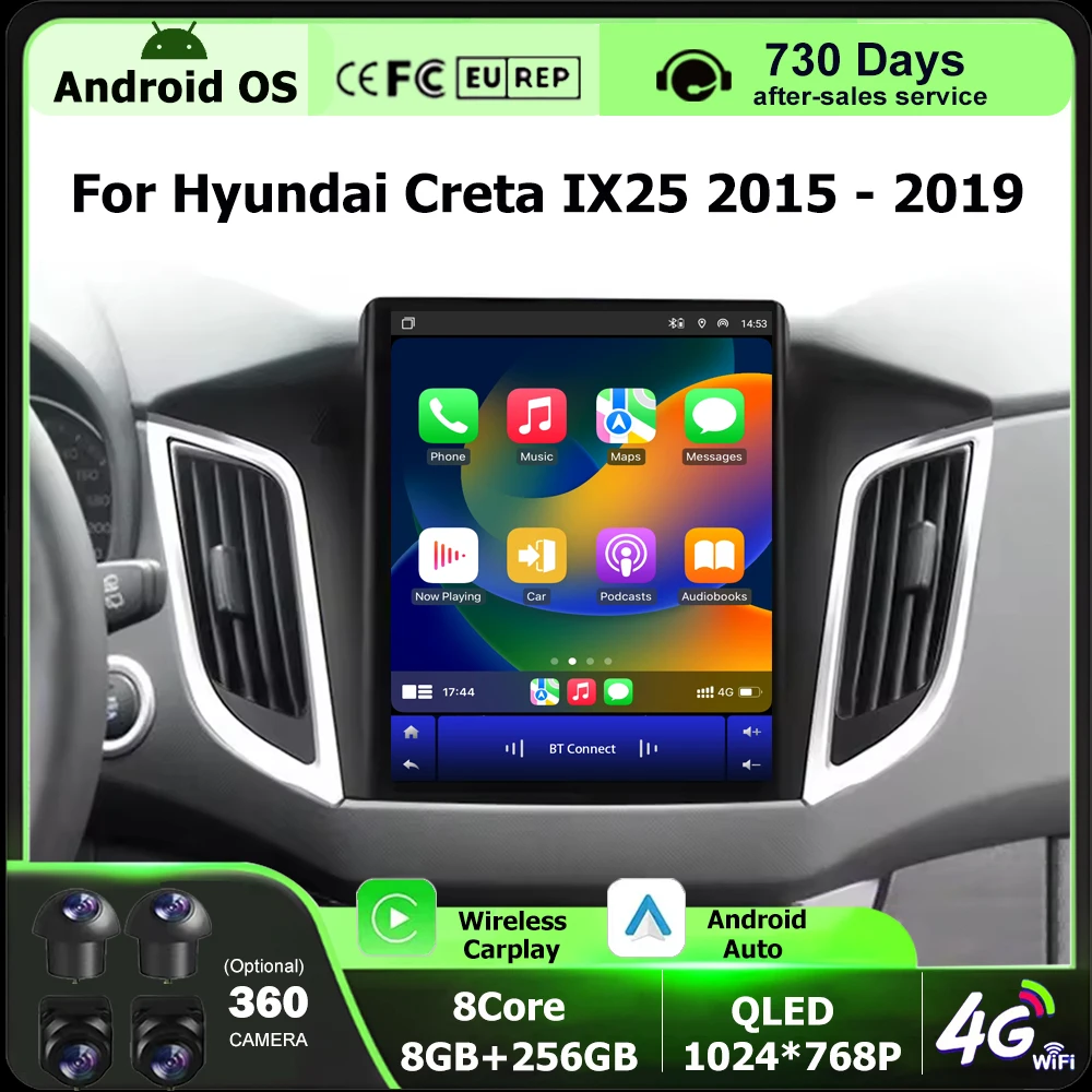 9,7 pulgadas Android 16 Auto para Hyundai Creta IX25 2015 - 2019 Radio de coche reproductor de vídeo Multimedia navegación GPS inalámbrico Carplay BT