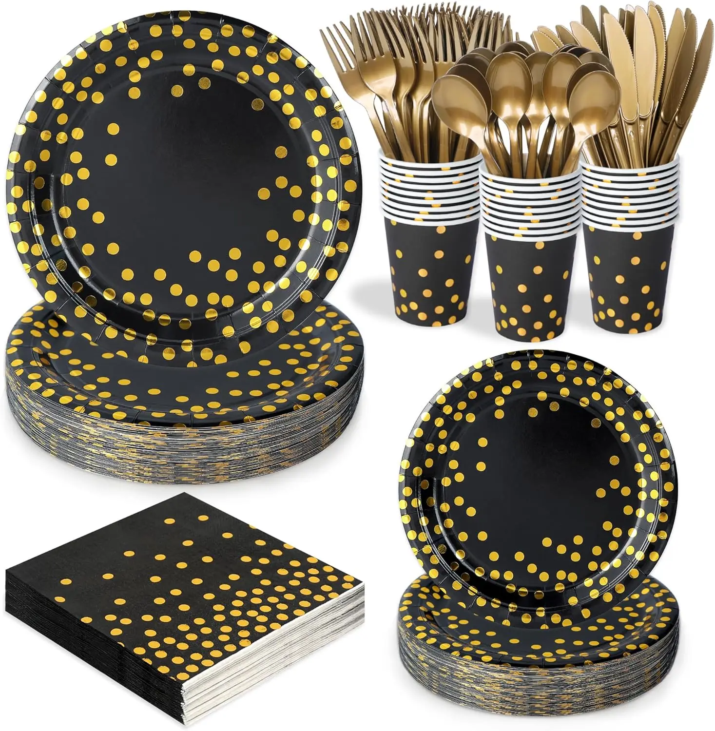 

175 шт. черные золотые товары для вечеринок для 25 гостей