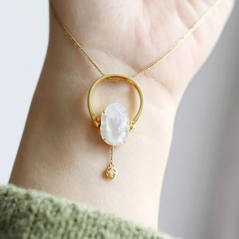 Designer\'s New in Natural Ice Chalcedony Pixiu Copper Coin Dual Purpose Rings for Women Pendant Chinese Style Fashion Jewelry