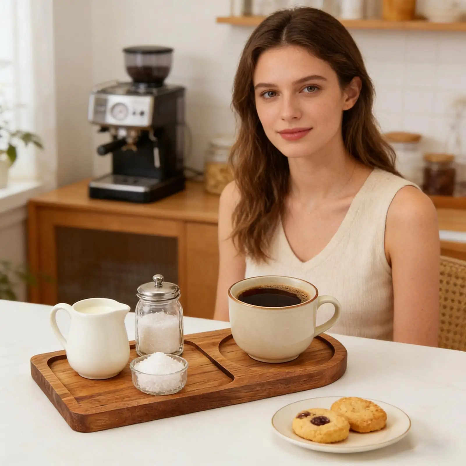 Wooden Tray With Cup Holder Aesthetic Ottoman Tray Divided Serving Platters For Home Kitchen Living Room Farmhouse Food