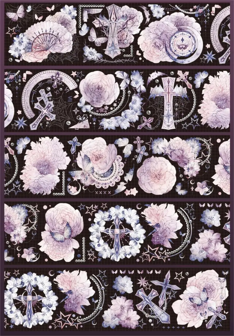 

stock clear purple pink floral zishao washi PET Tape Shiny