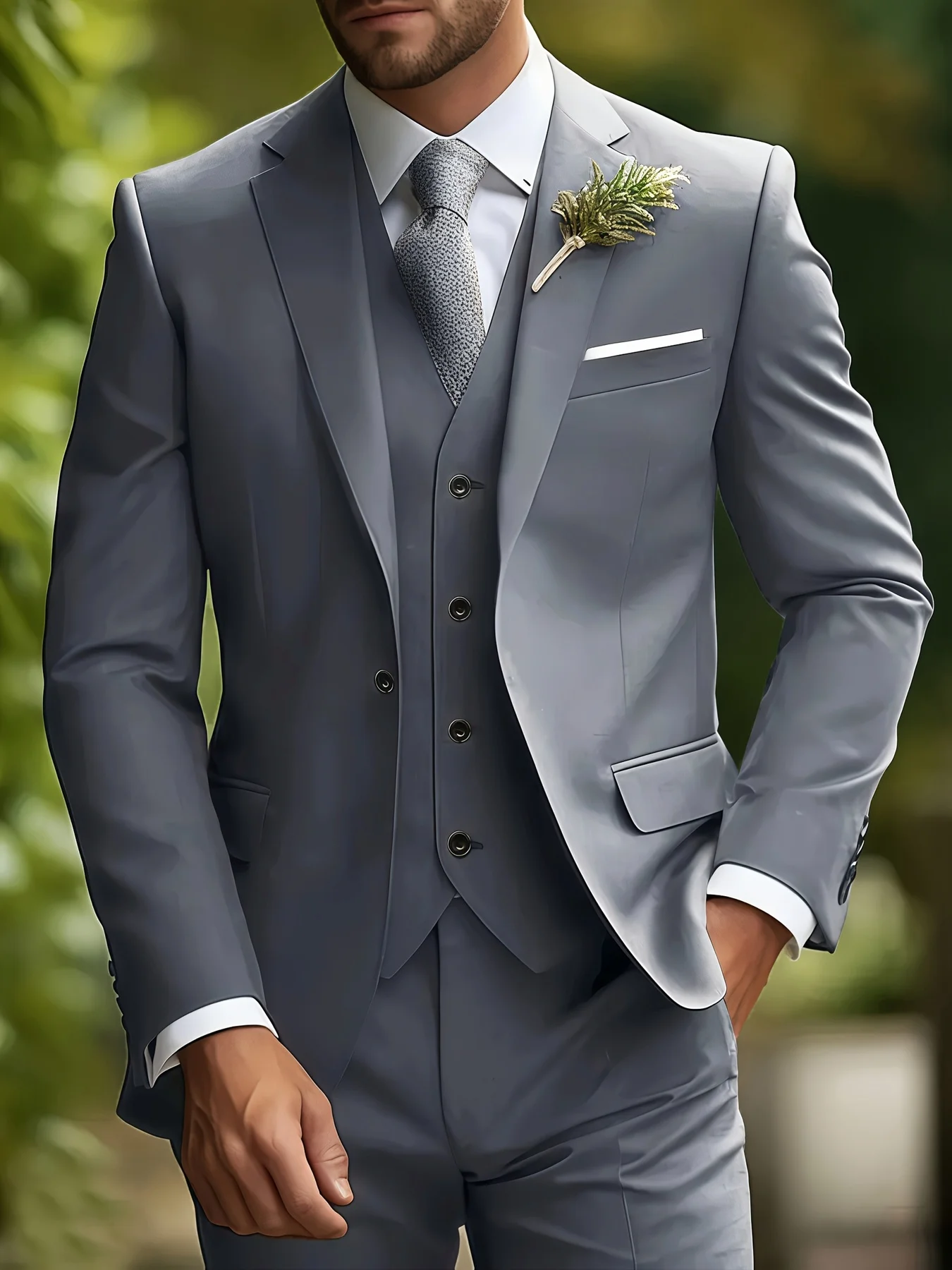 

Men's Polished 3-Piece Suit Single Breasted Solid Slim Fit Blazer Elegant Wedding Party Office Set