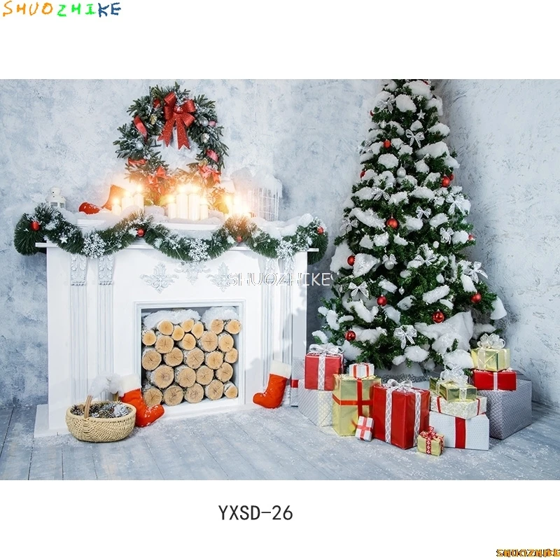 SHUOZHIKE Christmas Indoor Theme Photography Background  Christmas tree Fireplace Children For Photo Backdrops YXSD-01