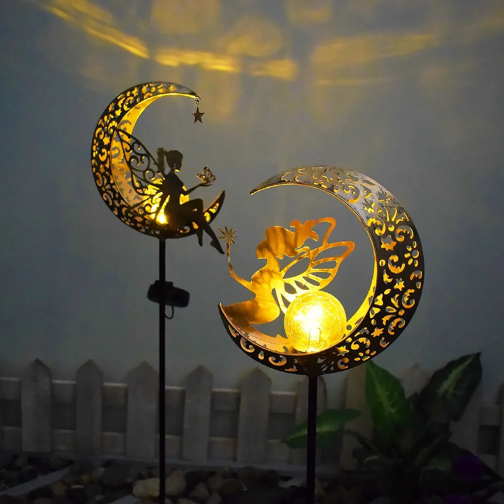 Outdoor Garden Solar Light Moon Sun Landscape Courtyard Hollow Iron Solar Outdoor courtyard garden lawn landscape plug-in lamp