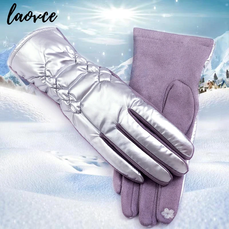 Youth Student Fashion Cycling Mittens Lady Glossy Windproof Driving Gloves Winter Women Full Finger Touch Screen Warm Gloves T23