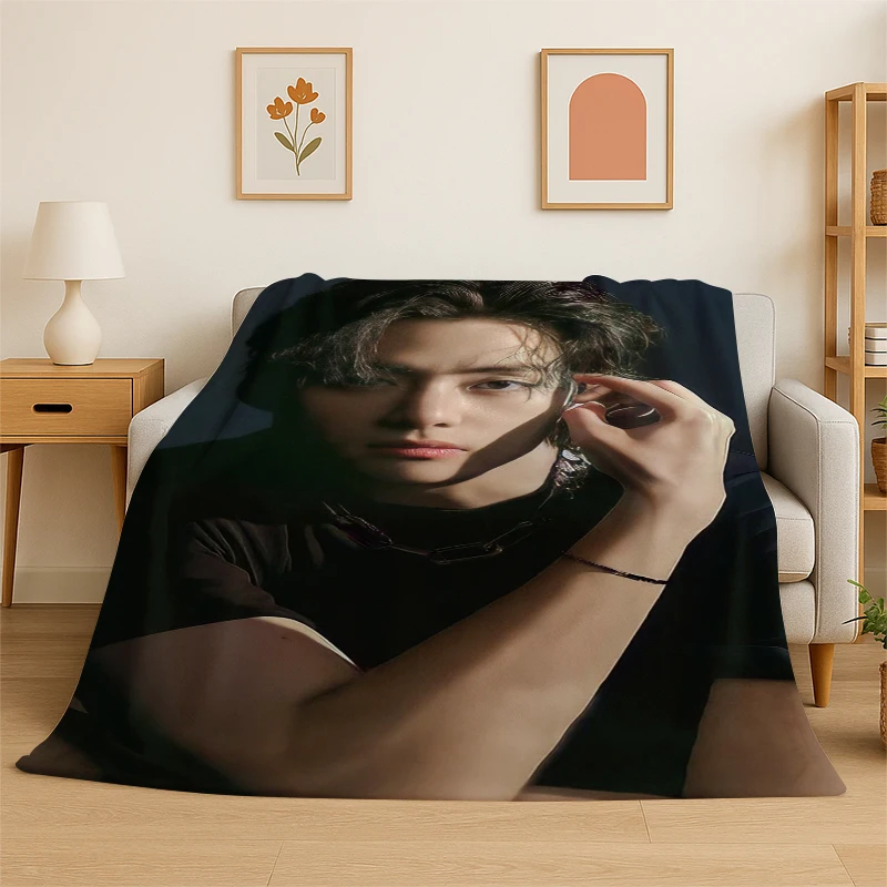 Cobertor de Flanela Kpop B-BTS Kim Tae Hyung V, Cobertor Macio e Quente para Quarto, Sala de Estar, Viagem, Camping, Piquenique, Presente para Crianças